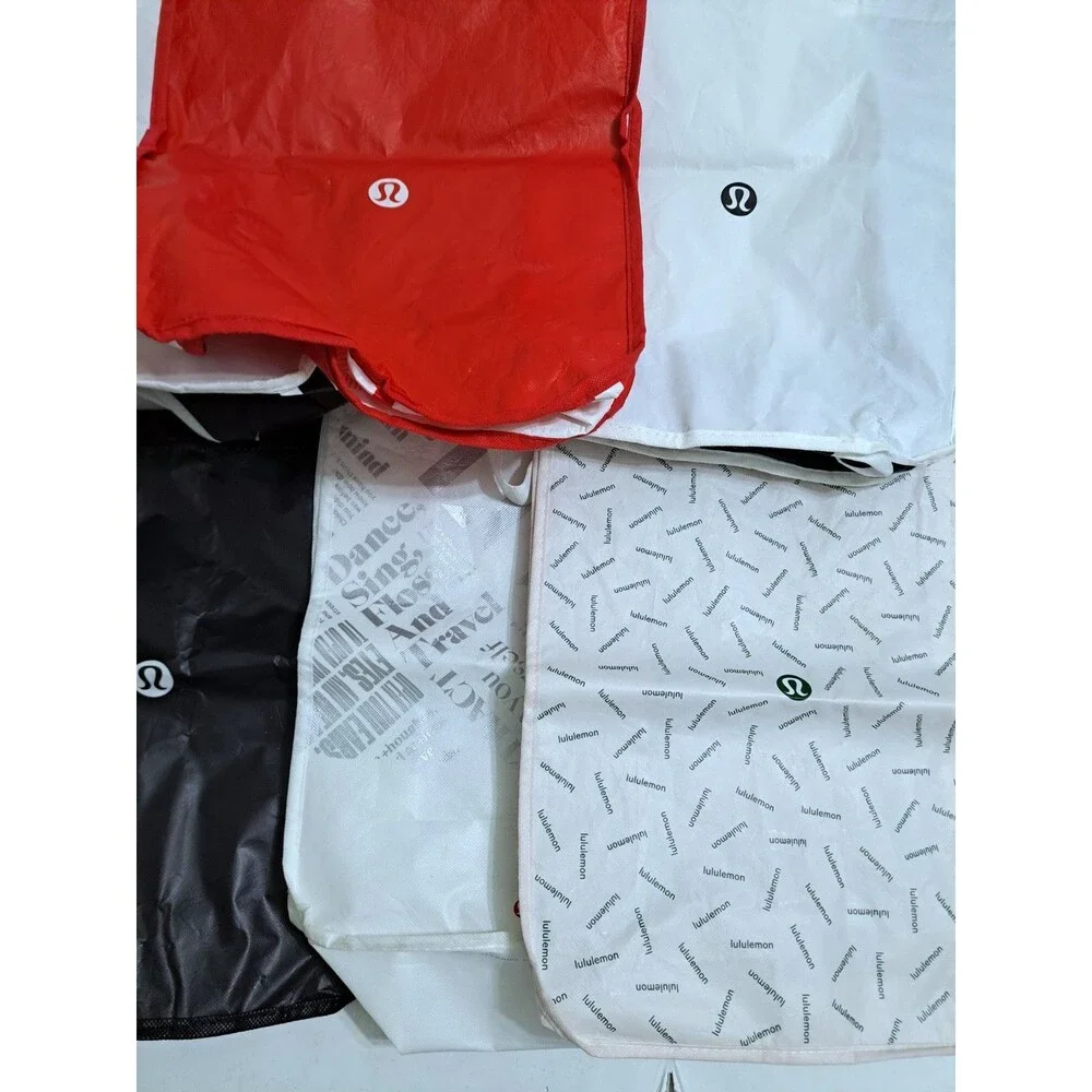 Lululemon Lot of 8 Reusable Shopping Tote Bags Medium Red Black White